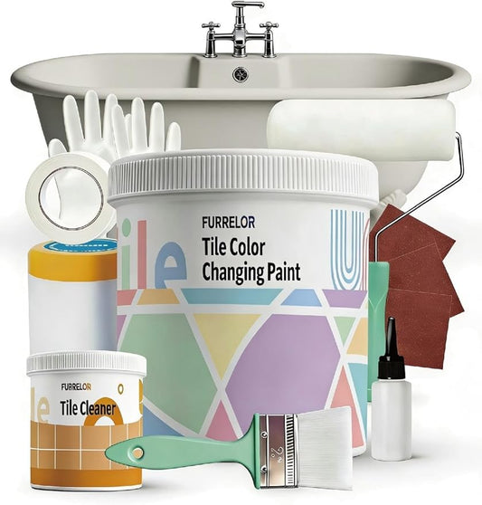 Bathroom Tile Paint, Sink Countertop Shower Paint 17oz, Tub and Tile Refinishing Kit 10Pcs Tools, Low Odor Porcelain Fiberglass Tub Paint, for DIY Resurfacing Reglaze, 25-30 sq.ft (Morandi Gray)
