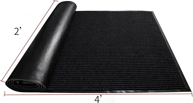 TANYOYO 2' X 4' Commercial Grade Door Floor Mat Brush Step Entrance Mat Vinyl Backed Utility Doormat Heavy Duty Floor Mat Commercial Outdoor Carpet Indoor Entrance Rugs，Black