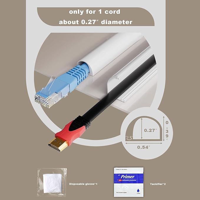 78" Silicone Cord Hider Wall Wall Cord Hider(1/4" Diameter) Cord Organizer Cord Covers Raceway Kit for Wires Hider Cable Management Under Desk W 0.54”× H 0.39”White