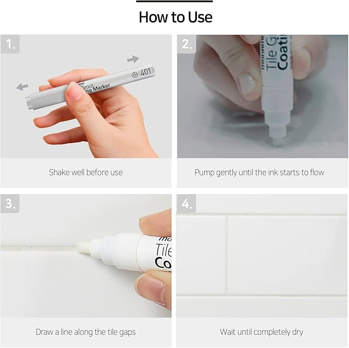 MONAMI Tile Grout Coating Marker 401, Chisel Tip (1.5~4mm), Repair Marker with Replaceable Nib Tips to Restore Grout Lines, Grey, 1 Marker + 2 Extra Tips
