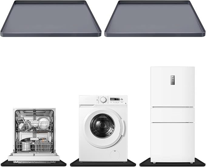 2-Pack Silicone Washing Machine Drip Pan - 27X27 inch Washing Machine Tray with Raised Edge, Non-Slip Trays for under Washer and Dryer, Washer Tray for Floor Protection, Washer Drain Pan (Gray)