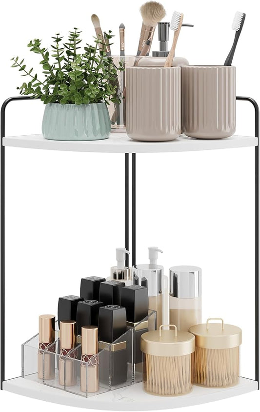 Bathroom Counter Organizer,Countertop Organizer,Vanity Organizers,Bathroom Storage,Bathroom Sink Caddy,Counter Shelf,Corner Counter,Corner Shelves(Black-White Marble)