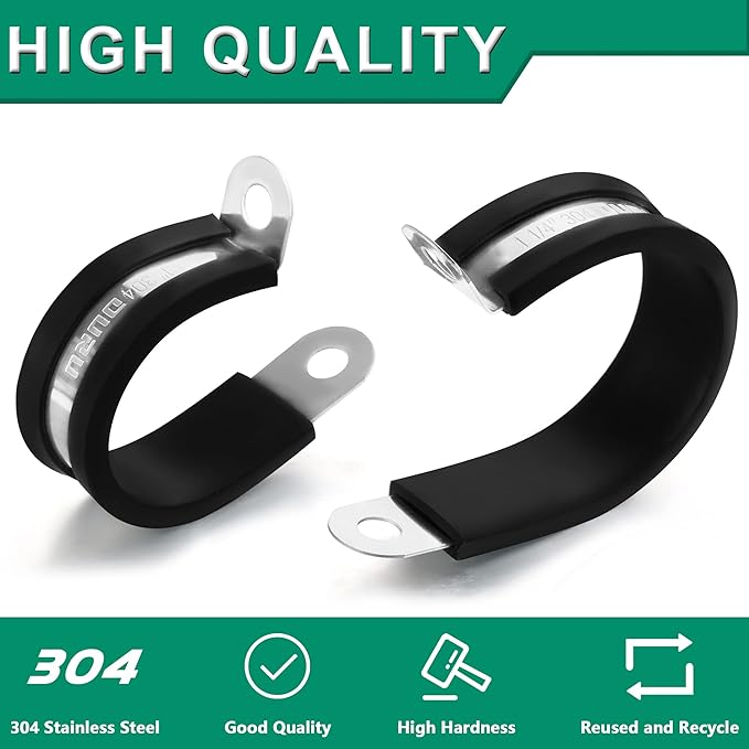 15PCS 1 Inch Cable Clamps with 35PCS Screws Assortment Kit 304 Stainless Steel Rubber Cushioned Insulated Cable Clamp, Automotive Wire Pipe Clamps(25mm)