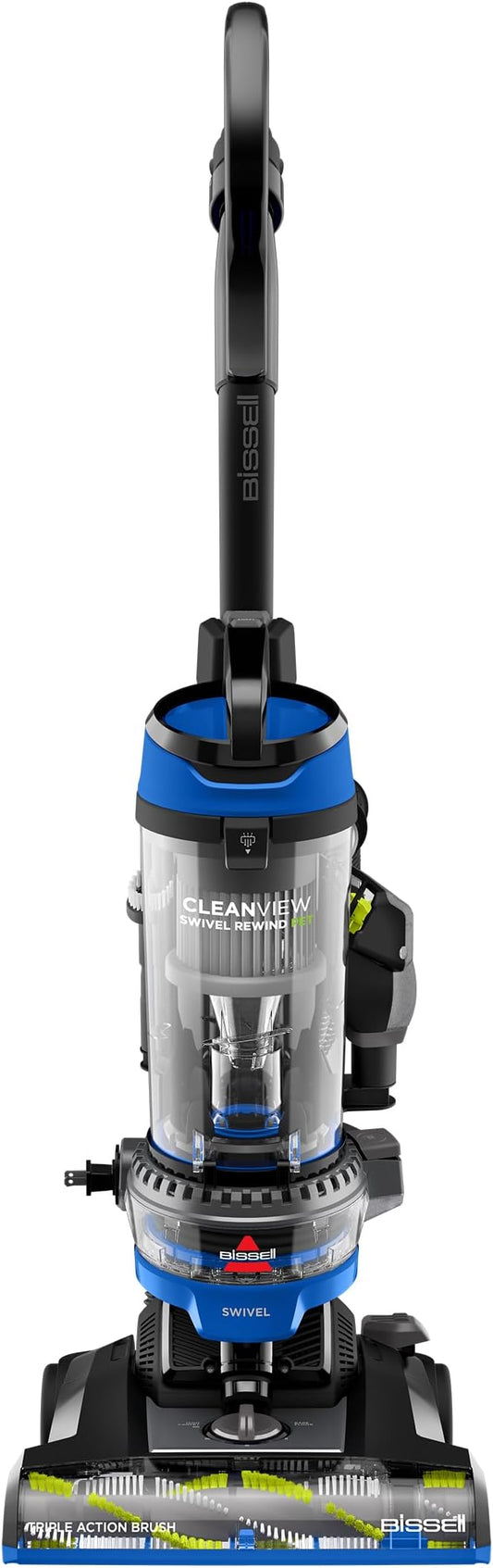 Bissell CleanView Swivel Rewind Vacuum with Automatic Cord Rewind, TurboEraser Upholstery Tool, Triple Action Brush Roll, Swivel Steering, Extension Wand, Easy-Empty Dirt Tank, Multi-Cyclonic Suction