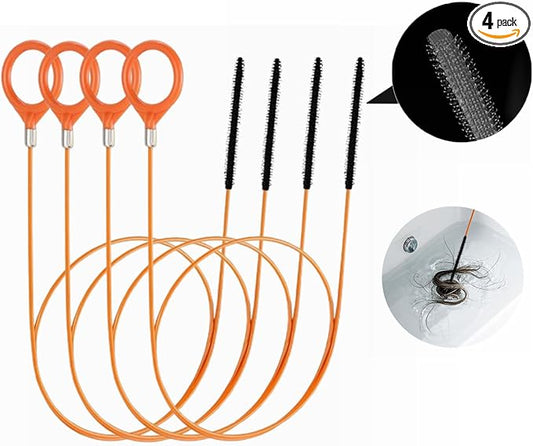 35 Inch Drain Snake Hair Clog Remover Tool, Long Flexible Anti-Break Steel Plumbing Snake, for Bathroom Sink, Shower, Tub, Pipe Drain (4 Pack)
