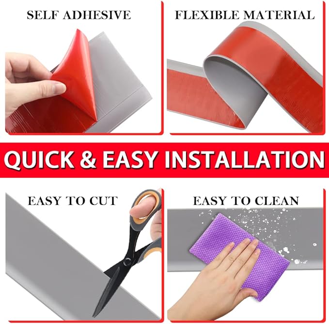 Vinyl Wall Base Baseboard Molding Trim 6" Flexible Self Adhesive Rubber Wall Base Moulding Trim Peel and Stick Design, 6 Inch x 100 Feet, Gray
