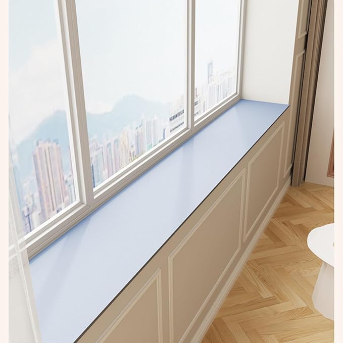Window Sill Cushion Pad - Narrow Adjustable & Waterproof Window Seat Mat for Bay Windows, Absorbent Dust-Proof Liner with Non-Slip Backing,Cut-to-Fit (Blue, 39''x8'')