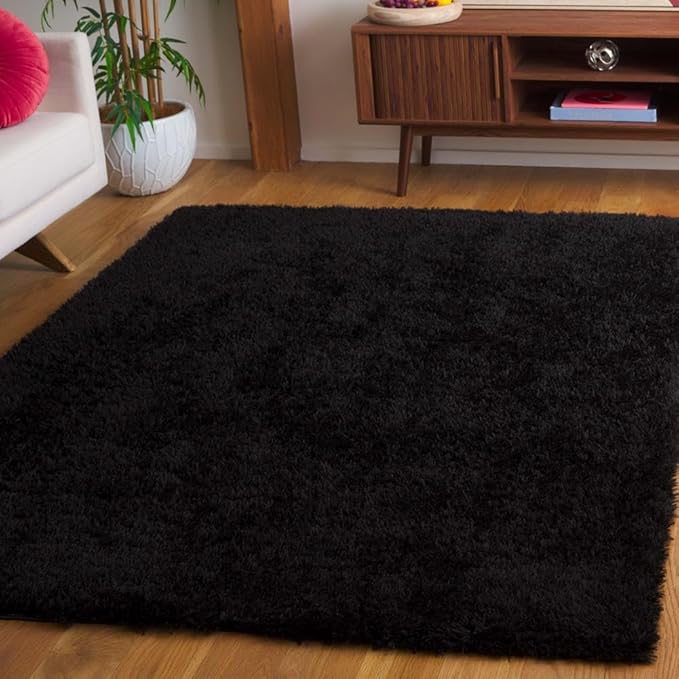 SAFAVIEH Lindsay Shag Collection Square Rug - 6'7" Square, Black, Contemporary Design, Ideal for High Traffic Areas in Bedroom, Dining Room & Kitchen (LNS560Z-7SQ)