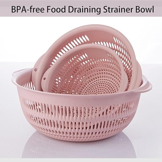 3 Pack Plastic Colander Baskets Mesh Sieve for Rinsing Draining and Air Drying Vegetables Fruits Berries Salad, Diameter 11-inch（Powder)
