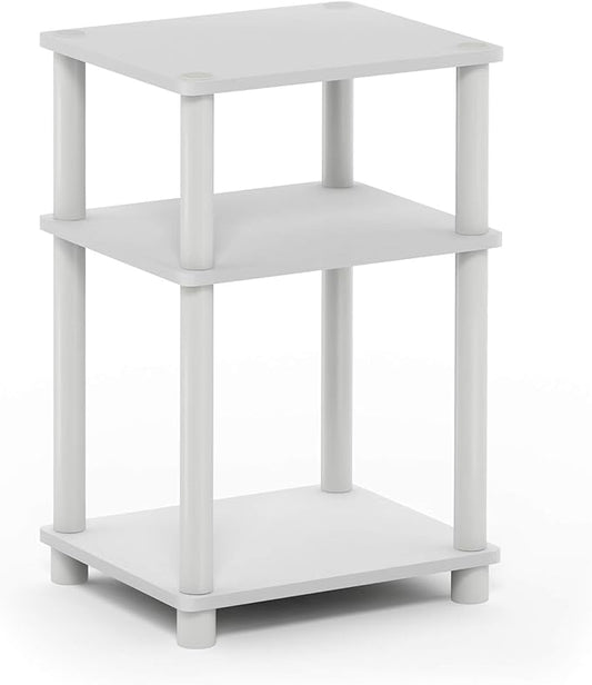 Furinno JUST Side Table, 3-Tier End Table, Open Shelves Night Stand, Bedside Table, Toolless Assembly, for Living Room, Bedroom, Bathroom, White(Espresso) | with Plastic Poles, 1-Pack