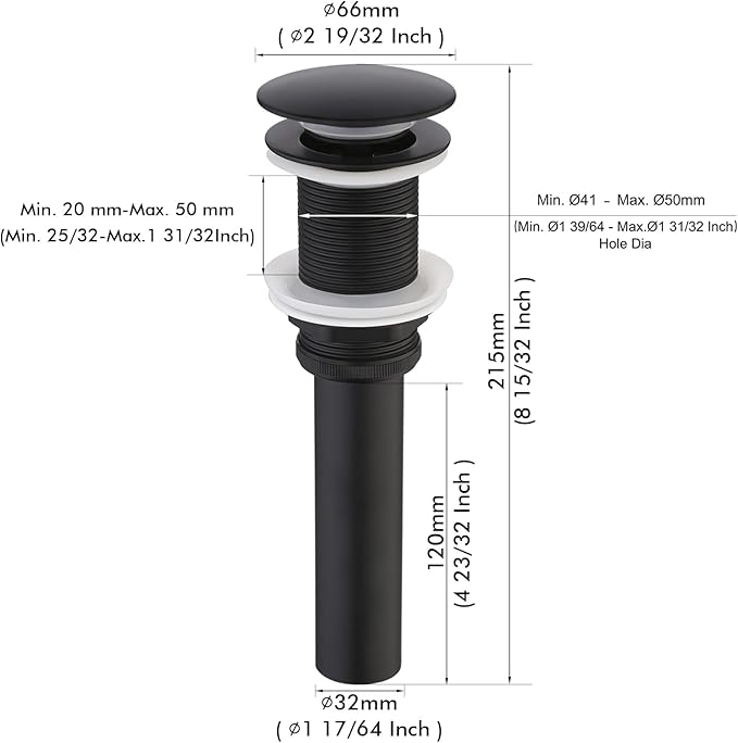 KES Pop Up Drain Without Overflow with Detachable Hair Catcher Sink Drain Strainer for Bathroom Sink Drain Matte Black, S2018D-BK
