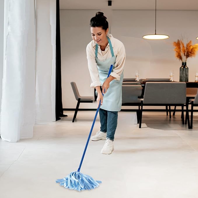 Superio String Mop Cotton Mop for Hardwood Floor Cleaning Self Wringing Mop for Home, Kitchen, Bath, Office Cleaning, Blue Heavy Duty Mop Commercial/Industrial, Aluminum Handle