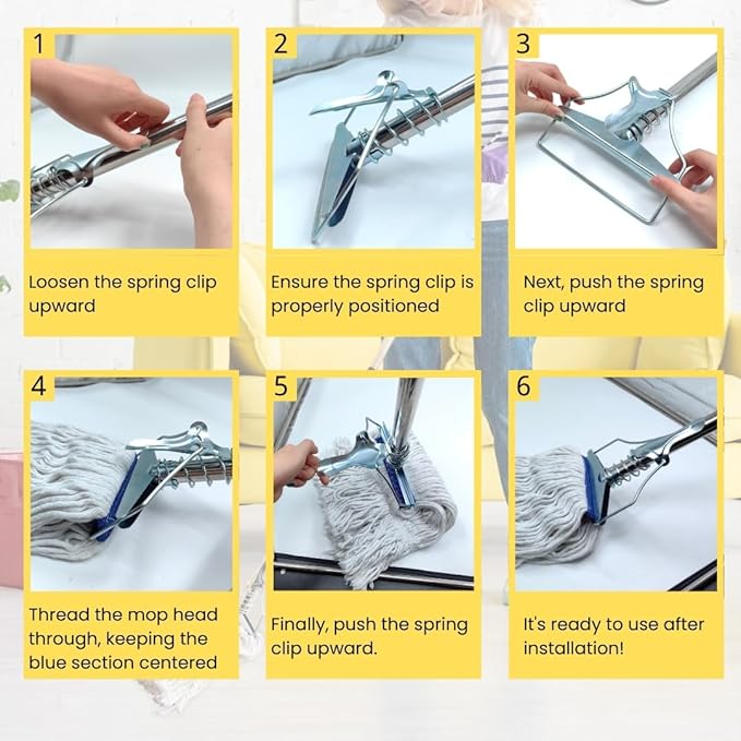Heavy Duty Commercial Industrial Mop，59in Looped-End String Wet Cotton Mops for Floor Cleaning，Suitable for Home, Workshop and Garage Floor Cleaning Including 2 Mop Head Replacements (Blue + White)