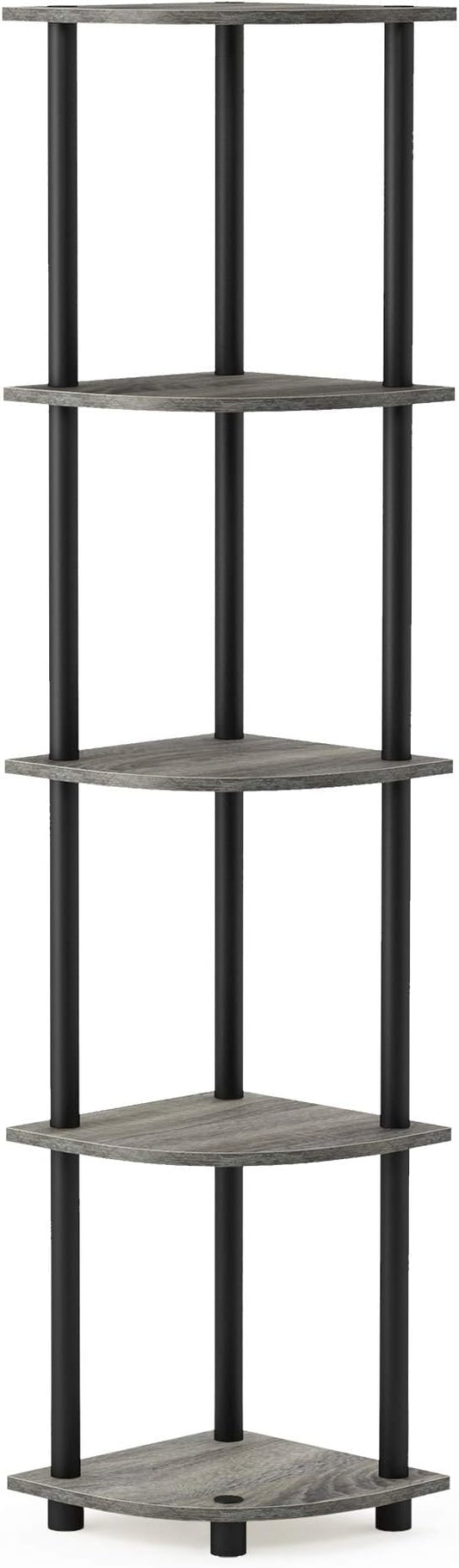 Furinno TURN-N-TUBE Corner Shelf, 5-Tier Corner Bookshelf, Open Storage Shelves, for Organization and Storage, Living Room, Home Office, Garage, Bedroom, French Oak