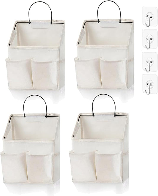 4pcs Wall Hanging Storage Bag,Wall Hanging Organizer bags with Pockets, Wall Organizer Storage for Dormitory Bathroom Bedroom (White-upgraded)