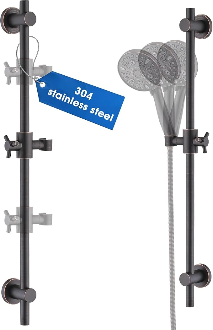 Shower Slide Bar with Adjustable Handheld Shower Head Holder, 25 Inch SUS304 Stainless Steel Shower Rail, Replacement for RV, Camper, Hotel & Bathroom, Polished Oil Rubbed Bronze