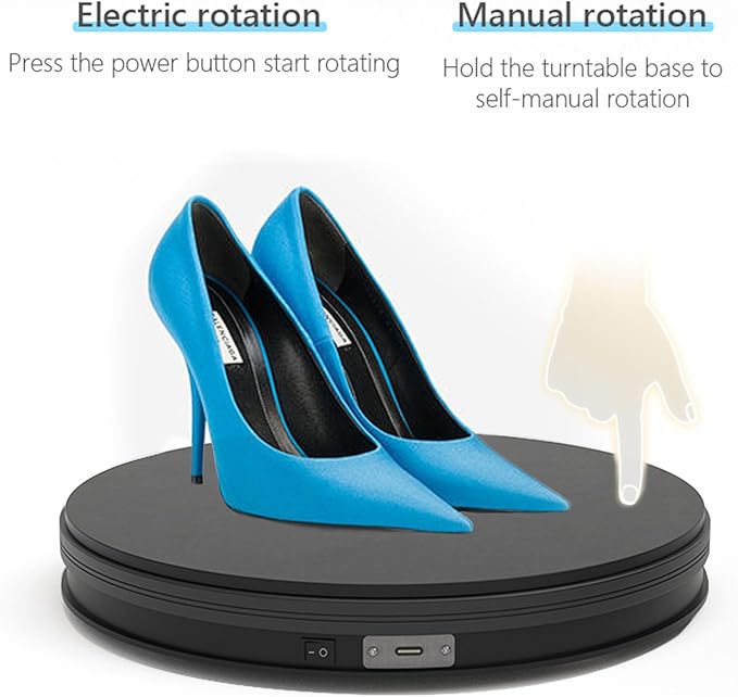 YVV Black 13.8in Rotating Display Stand, USB Powered 360 Rotating Turntable, Electric Turntable Display for Product Photography, Jewelry, Models, 22LB Load, Motorized Display Base for Exhibits