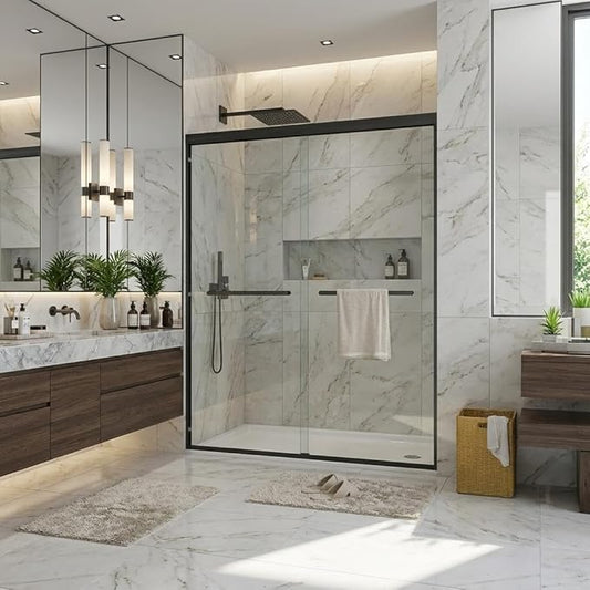 Glass Shower Door 56–60 Inch W × 72 Inch H, Sliding Shower Door with 6mm Tempered Glass, Smooth Glide Shower Glass Door for Contemporary Bathroom