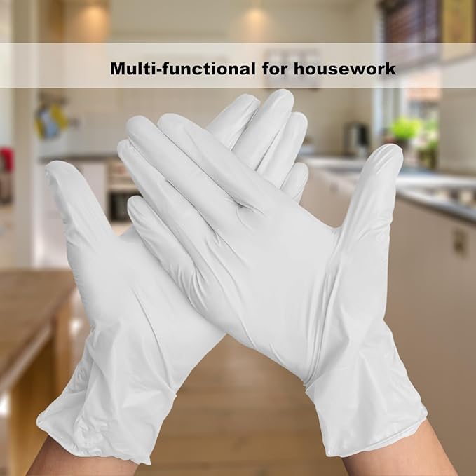 Disposable Gloves Small, Nitrile and Vinyl Blend Material Gloves, Latex Free 4 Mil 200 Pc Food Grade Glove for Cleaning, Food Prep, Hair Dye, Tattoo, White