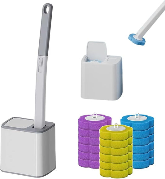 2026 New Disposable Toilet Brush, Toilet Cleaner Brush with 18 Replacement Heads & Holder, Automatic Lid Opening, No Need to Touch, for Cleaning & Hygienic Bathroom Toilets Shower Tiles Maintenance