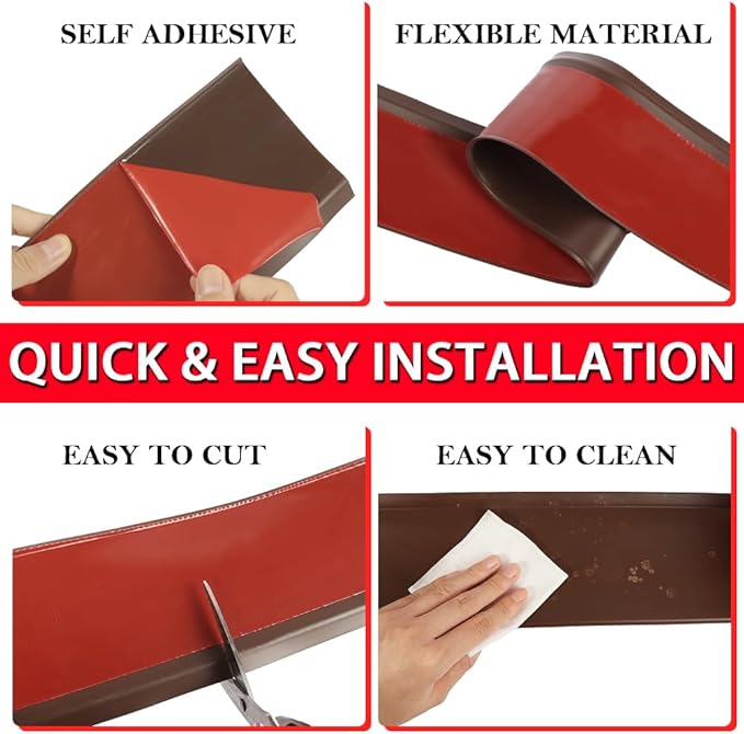 Vinyl Wall Base Baseboard Molding Trim 4" Flexible Self Adhesive Rubber Wall Base Moulding Trim Peel and Stick Design, 4 Inch x 20 Feet, Brown
