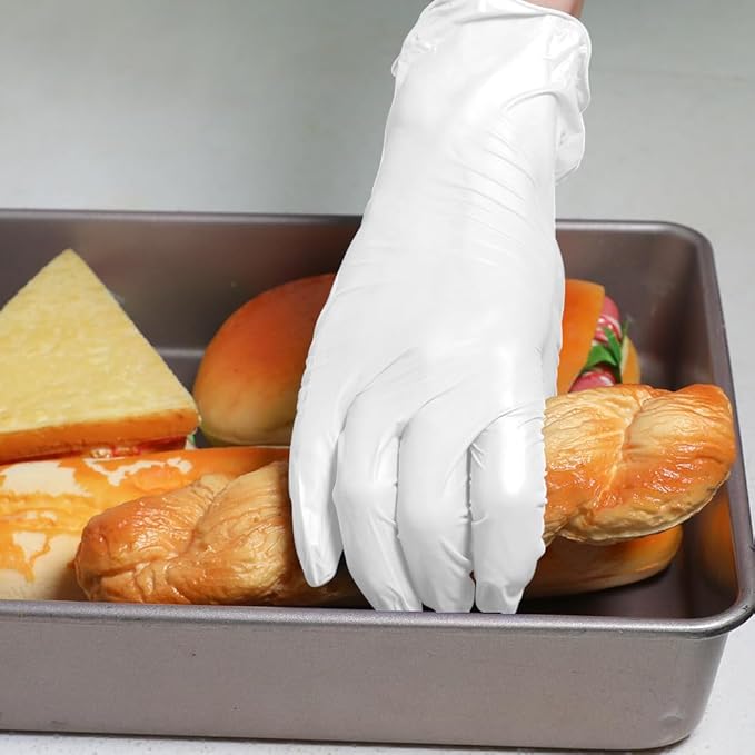 Disposable Gloves Large, Nitrile and Vinyl Blend Material Gloves, Latex Free 4 Mil 200 Pc Food Grade Glove for Cleaning, Food Prep,Hair Dye,Tattoo, White