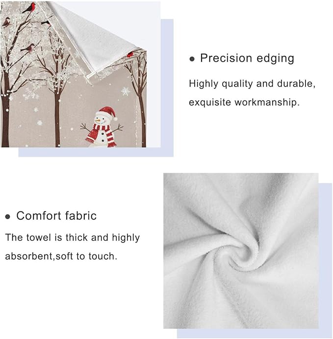 Pfrewn Winter Snowman Bird Tree Snow Towels Set of 3 Snowflakes Peach Christmas Bathroom Towel Soft Absorbent Bath Hand Towels Washcloth Guest Towel Sets Rustic Farmhouse Xmas Holiday Decor