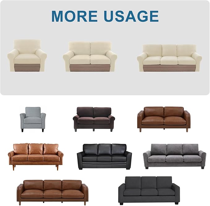 H.VERSAILTEX Multi-Pieces Sofa Covers Stretch Couch Covers Form Fitted Seats and Back Cushions Covers (2 Seat Covers Plus 2 Back Cusion Covers, Bonus 2 Armrest Covers), Natural