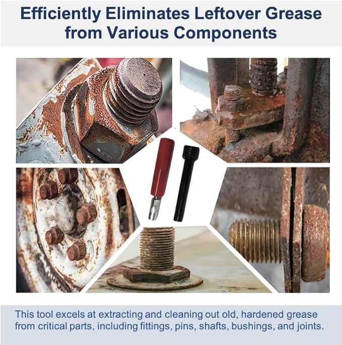 Grease Fitting Cleaning Tool – Grease Cleaner & Flush Kit – Remove Old Dried Grease from Fittings, Pins, Shafts, Bushings, and Joints