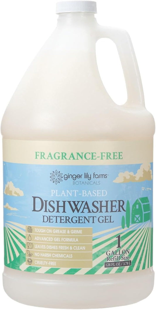 Ginger Lily Farms Botanicals Plant-Based Dishwasher Detergent Gel, 100% Vegan & Cruelty-Free, Fragrance-Free, 1 Gallon (128 Fl Oz) Refill
