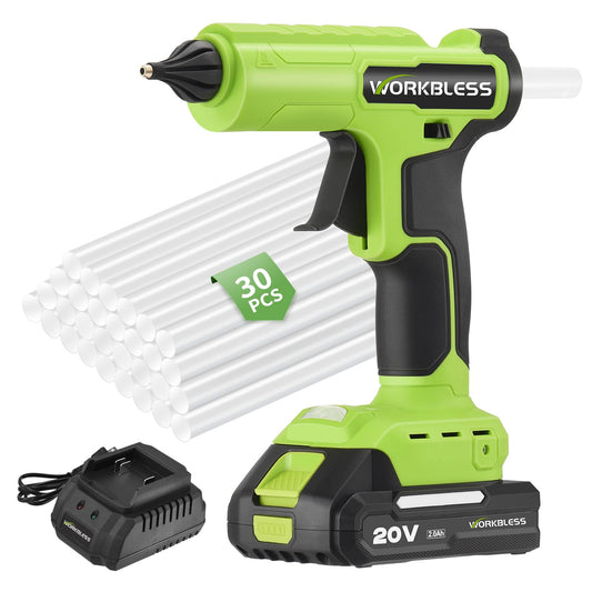 Cordless Hot Glue Gun 21V 2Ah Battery & Full Size Stick Set,Green - Image 1