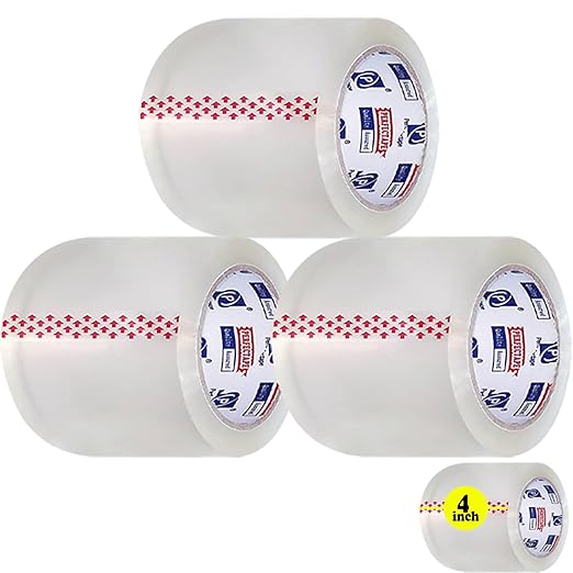 Heavy Duty Packing Tape 3 Rolls, Clear, 4 inch x 55 Yards, Special 4 inch Width, 2.2 mil, Ultra Strong, Refill for Packaging and Shipping
