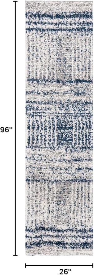 SAFAVIEH Jericho Shag Collection Runner Rug - 2'2" x 8', Navy & Ivory, Design, Non-Shedding & Easy Care, 1.2-inch Thick Ideal for High Traffic Areas in Living Room, Bedroom (JER100N)