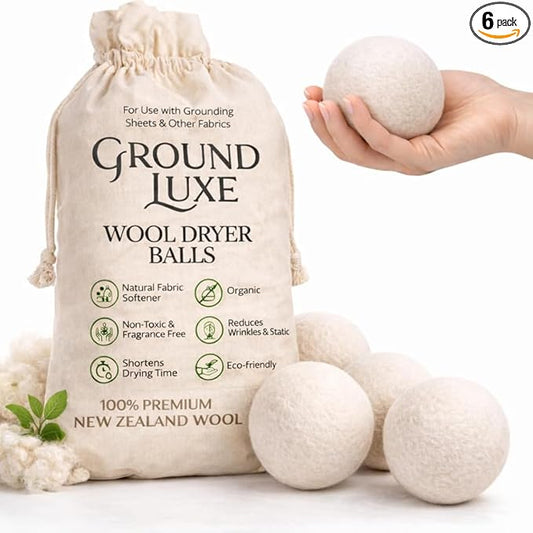 GroundLuxe Premium New Zealand Wool Dryer Balls - 6-Pack, 100% Organic, Hand-Felted, Reusable, Reduce Drying Time - Natural Fabric Softening, Wrinkle & Static Reduction