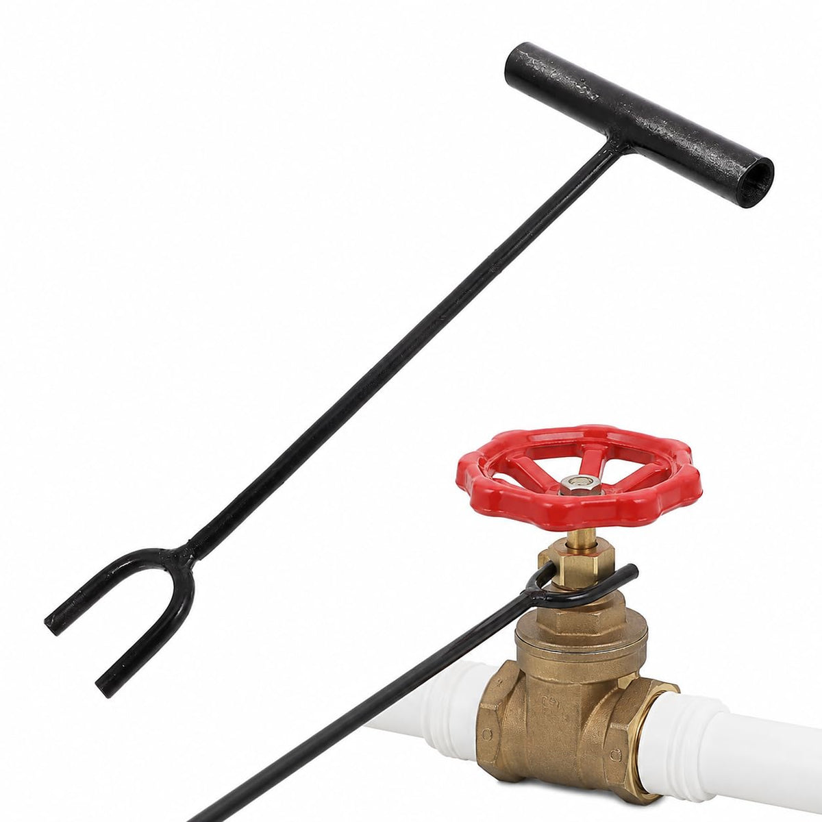 Water Meter Key Valve Wrench Long Rod U-Shaped Fork Iron 31cm - Image 1