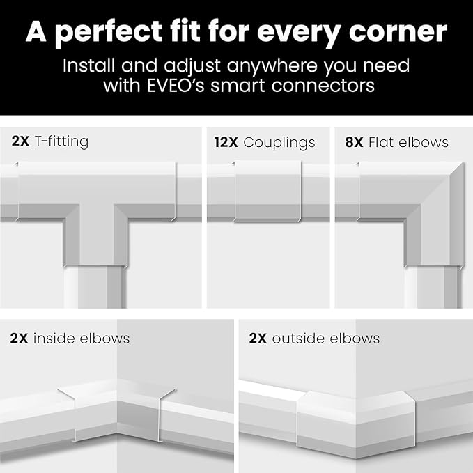 EVEO Cable Hider Wall 306” - Cable Raceway Cord Hider - Wire Covers for Cords on Wall, Cord Cover, Wall Cable Hider, Cable Concealer, Wire Hiders for TV on Wall - 20X (L16 W0.95 H0.5) - Medium | Beige
