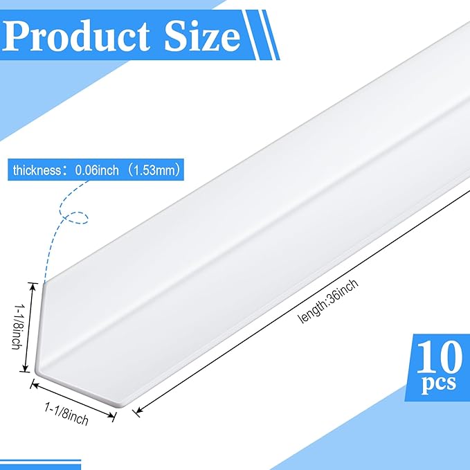 Sasylvia 10 Pcs Wall Corner Protector Guards, Vinyl 1-1/8 x 36 Inches Corner Trim Molding, Avoid Scratching Scuffs, Ease Install and Cleaning for Door Countertop Furniture Cabinet Protection, White