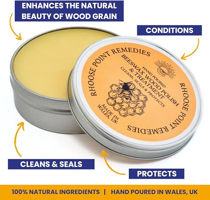 Premium Food-Safe Beeswax Wood Polish & Furniture Wax – Hand Poured Wood Conditioner | Eco-Friendly & Non-Toxic | Protects & Restores All Wood: Furniture, Toys, Cutting Boards, Ornaments (3.5 Fl Oz)