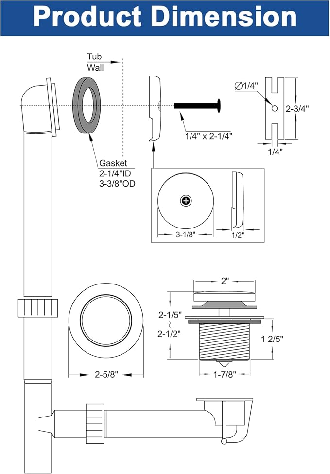 Brass Tip-Toe Tub Drain Kit with Basket Strainer and Single Hole Overflow Faceplate, Oil Rubbed Bronze
