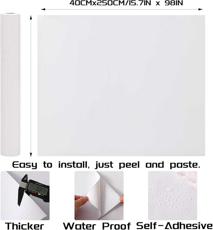 White Matte Wallpaper (15.7 x 98 Inch, Self-Adhesive, PVC, Textured, Durable, Waterproof) - Wall Decoration, Cabinets, Drawers Makeover