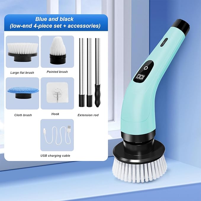 Electric Spin Scrubber, Cordless Bathroom Scrubber, Electric Brush Cleaner, 370 RPM USB Rechargeable Scrubber with 3 Replaceable Brush Heads, 2 Adjustable Speeds Bathroom