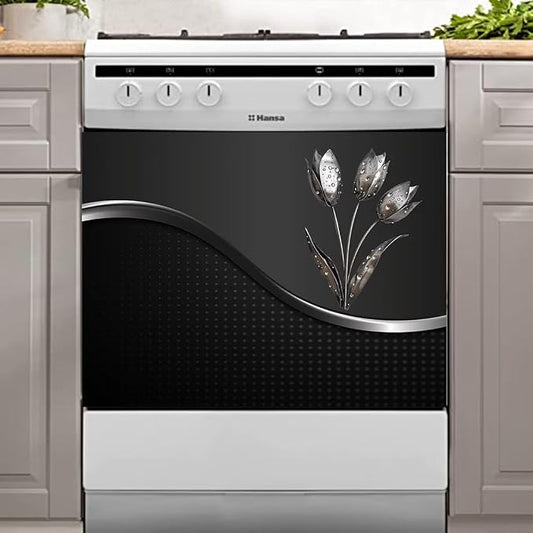 Stainless Steel Flowers Dishwasher Magnet Cover Decor, Metal Floral Dishwashing Sticker Magnetic, Kitchen Fridge Door Magnet Cover Black (23" x 17" Magnetic)