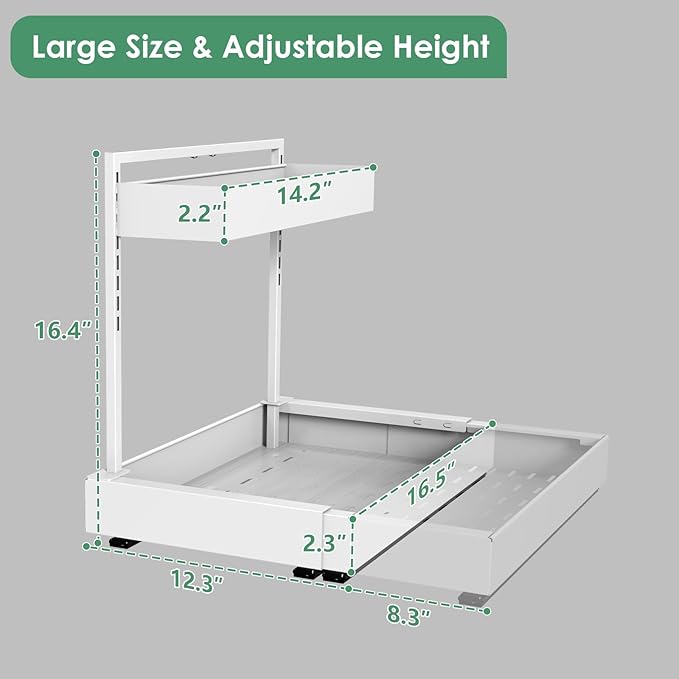 Expandable Under Sink Organizer, 2-Tier Under Cabinet Organizer, Height Adjustable Pull Out Rack for Kitchen Bathroom Laundry, White, 2 Pack
