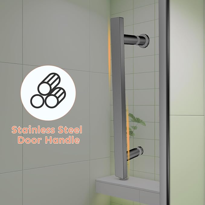 34" Wx72 H Frameless Reversible Pivot Shower Door, 1/4" Clear SGCC Tempered Glass, 304 Stainless Steel Hardware, Water Protection Seal Stripes Plus Glass-Fixing Aluminum Stripe