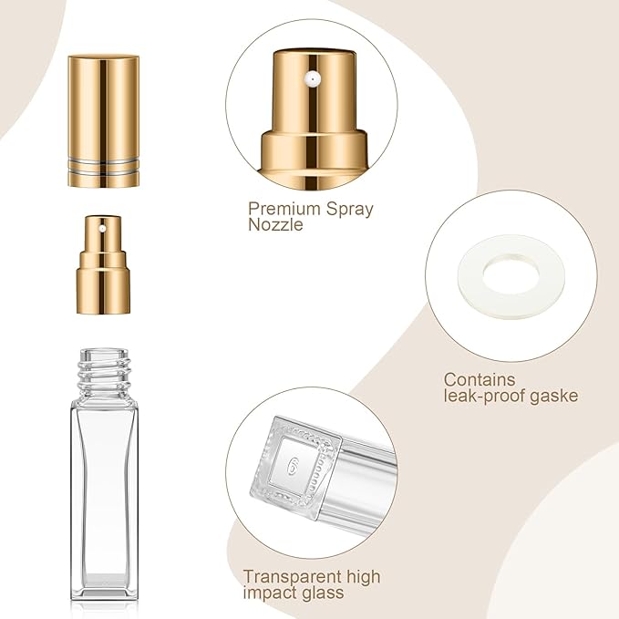 Domensi 90 Pcs 8 ml Empty Glass Perfume Bottles Bulk - Gold Refillable Cologne Spray Atomizer with Pump, for Travel, Skincare, Haircare, Cleaning & DIY Essentials