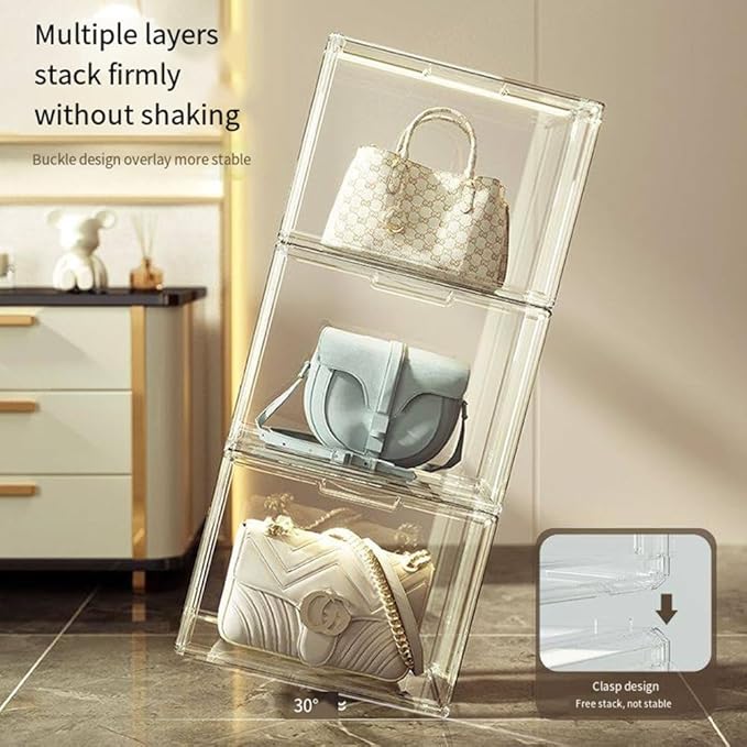 3 Packs Transparent Storage Box Handbag Display Magnetic Organizer for Shoes, Book, Cosmetic, Toys, Dolls Hat, Handmade, Snack Container (3 PACKS)