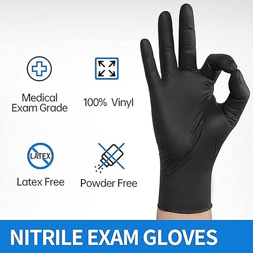 Jointown Basic Medical BLACK Nitrile Exam Gloves, 4 Mil,- Latex-Free & Powder-Free - NGPF1045 (2 boxes of 100), Medium
