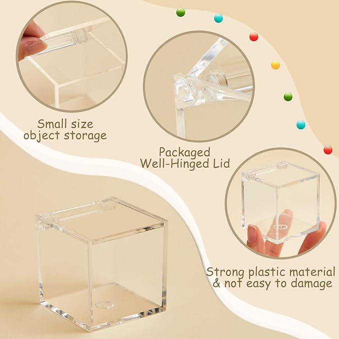 Blulu 8 Pcs Clear Acrylic Box with Lid Plastic Jewelry Mini Storage Box Mini Cube Containers for Candy and Tiny Jewelry Easter Party Favor(1.97 x 1.97 x 1.97 Inch,Flip Style)