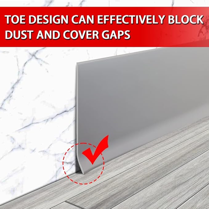 Vinyl Wall Base Baseboard Molding Trim 6" Flexible Self Adhesive Rubber Wall Base Moulding Trim Peel and Stick Design, 6 Inch x 100 Feet, Gray