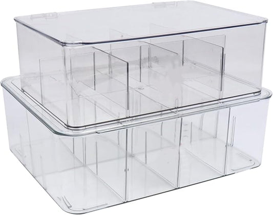 2 Pack First Aid Box, Acrylic Medicine Kit Case Organizer Empty, Divided Medicine Box First Aid Storage Box Kit with Hinge Lid, Emergency Supplies Storage Box for Home Office (Clear)